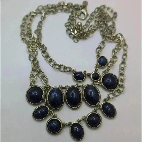 Chicos Muted Goldtone Navy Multi Strand Statement Necklace - Picture 4 of 7